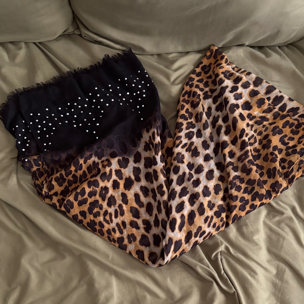 Leopard Print Scarf with Black and White Accents